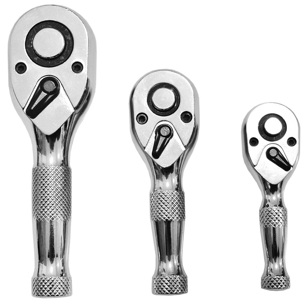 Īso sprūdrata atslēgu komplekts, 72 zobi, 1/2", 1/4", 3/8", 3 gab. 53671
