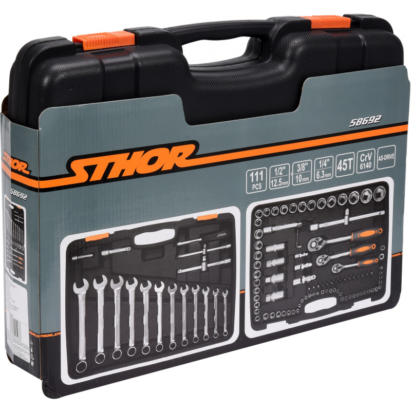 Uzgriežņu atslēgu un uzgriežņu atslēgu komplekts 1/2''+1/4''+3/8 / 111 daļas