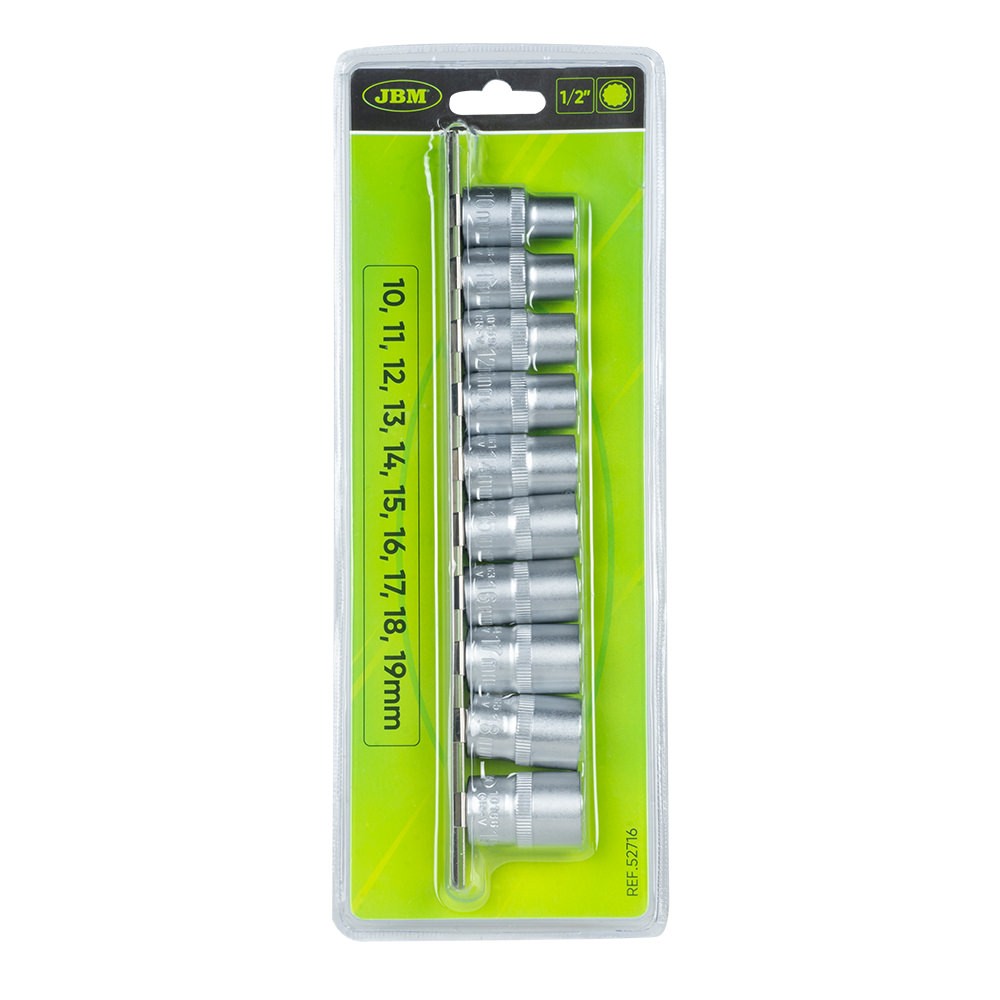 12 punktu uzgaļu komplekts 1/2" (10-19 mm) ar stiprinājuma skavas palīdzību 52716 JBM