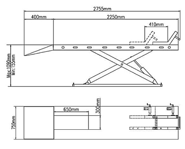 Elektrohidrauliskais motocikla/kvadracikla pacēlājs 600 kg