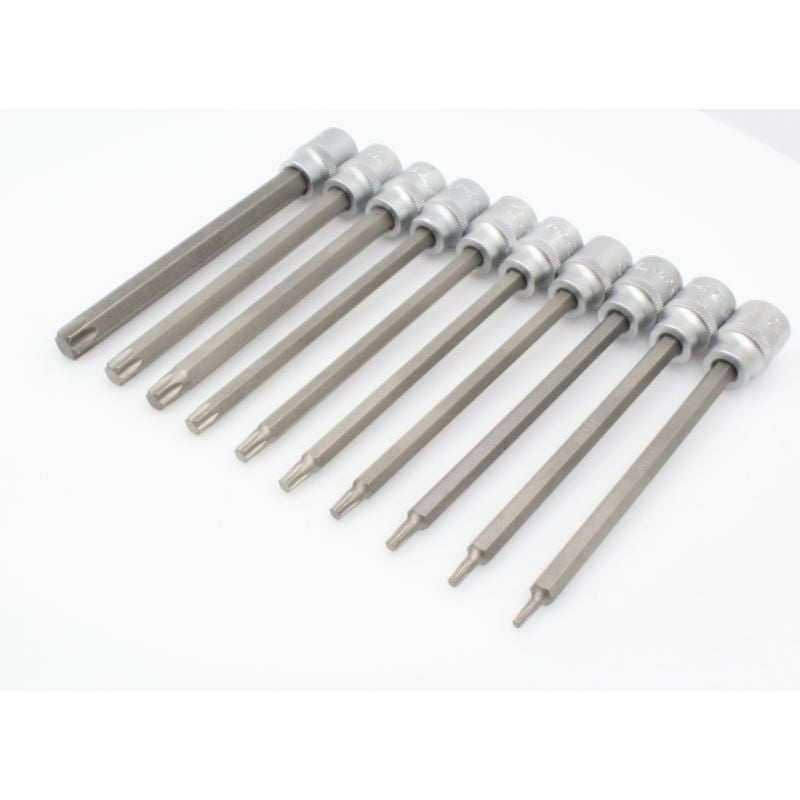 Ilgu 3/8" iespiestu TORX uzgaļu komplekts / ar somiņu ratiņiem S-TL1038
