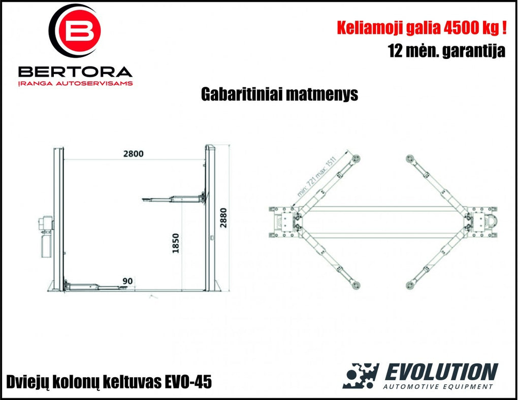 EVO-45 2 statņu pacēlājs 4500 kg EVOLUTION/230/400V
