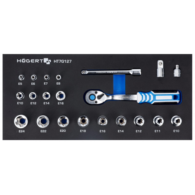 E-profila uzgaļi + 3/8" instrumenti / ar ratiņu koferi ht7g127