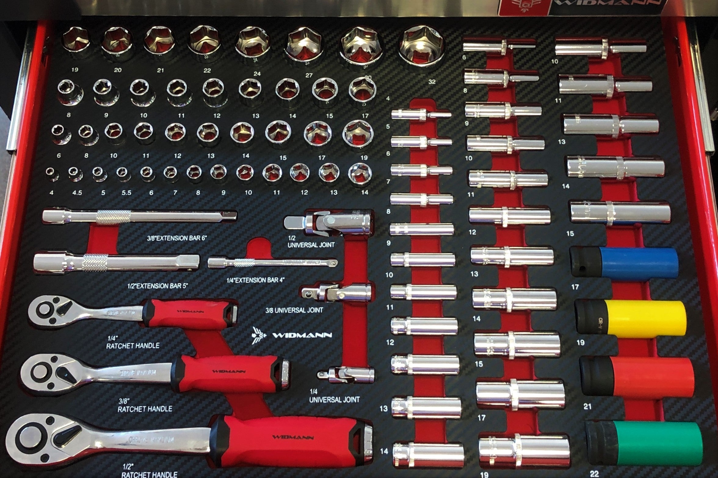 WIDMANN ULTRA TOOLS instrumentu ratiņi - 7 atvilktnes ar 7 pilnām atvilktnēm