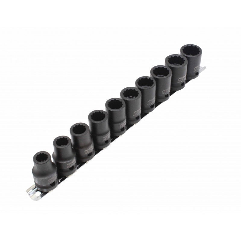 12-kampių kalamų galvučių rinkinys 1/2" (10-19 mm) su tvirtinimo juosta 525SET10