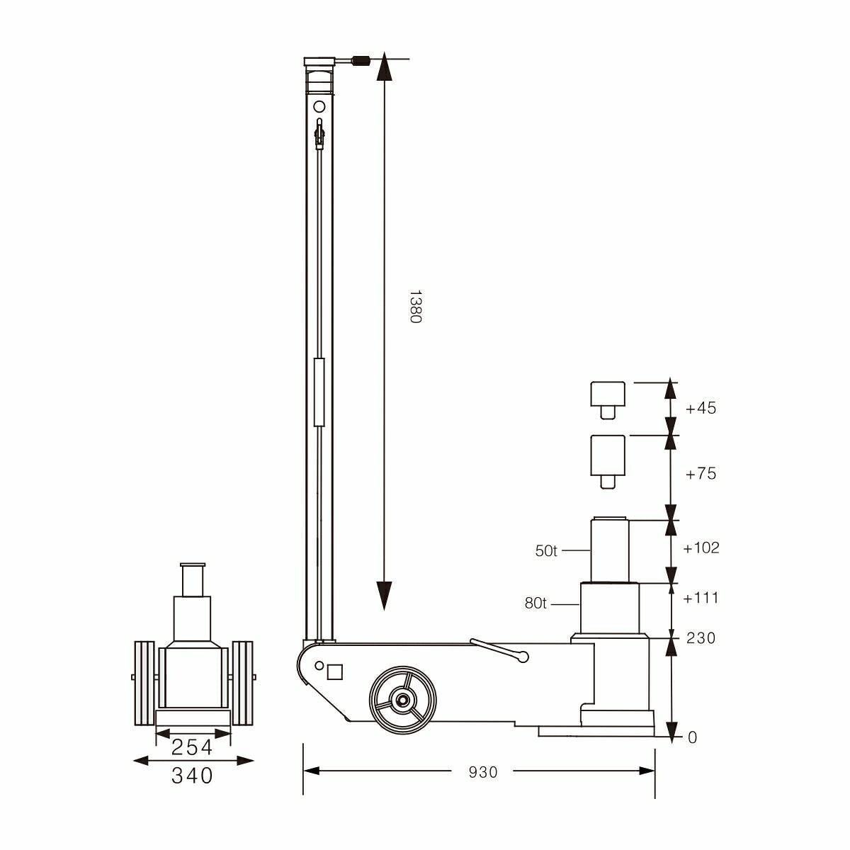 Pneimatiski hidrauliskais domkrats 80/50T SNIT / 230-563mm S80-2J