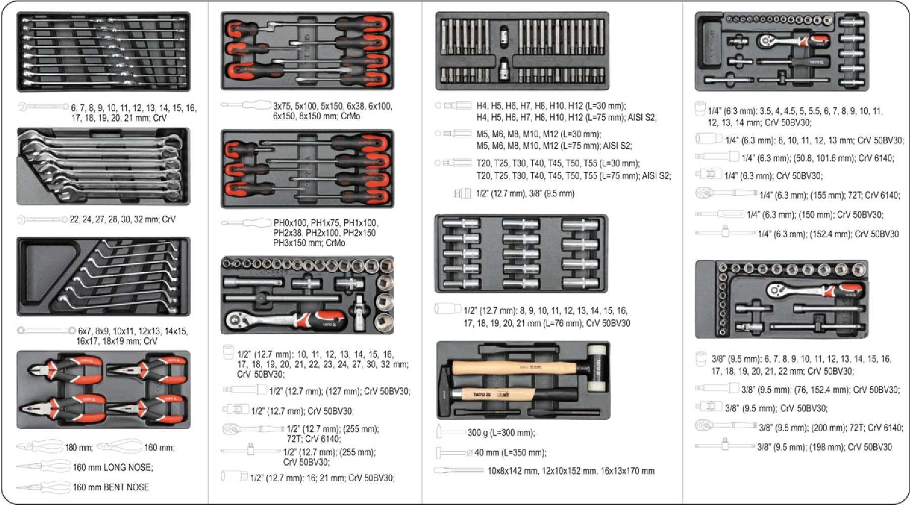 Profesionāls instrumentu skapis ar 177 instrumentiem, 6 atvilktnēm YATO YT-55300