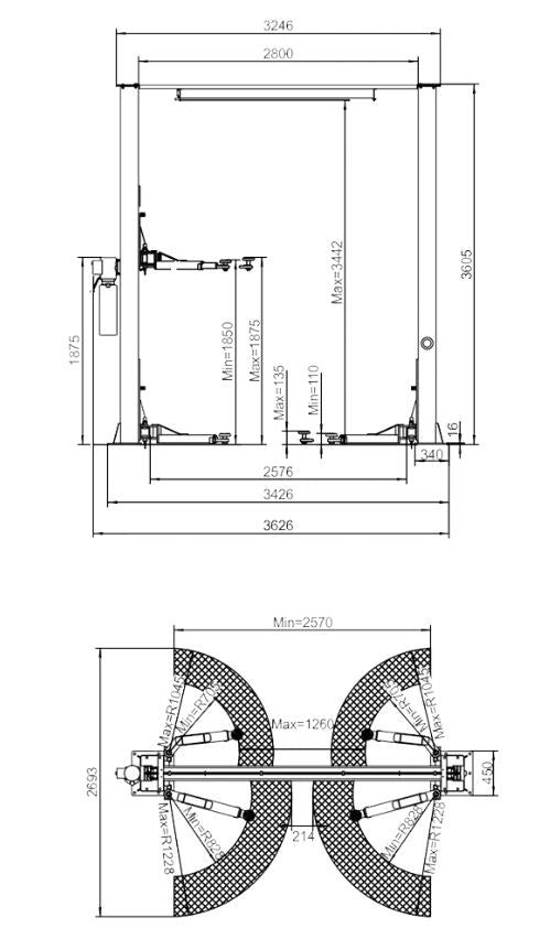 2 statņu pacēlājs 4000 kg REDATS L-250 / 400V REDATS L-250