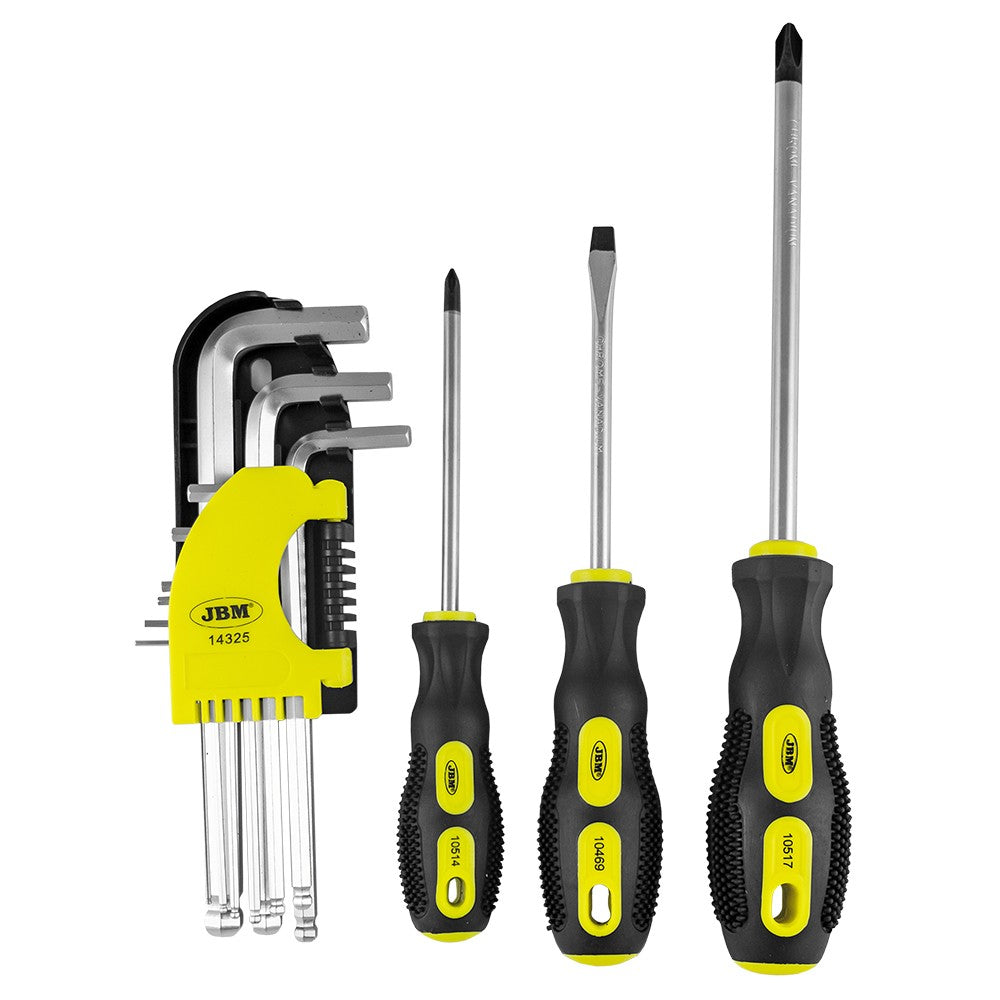 Izliekti L-veida TORX un HEX komplekti + skrūvgrieži / ar ratiņu koferi 14298