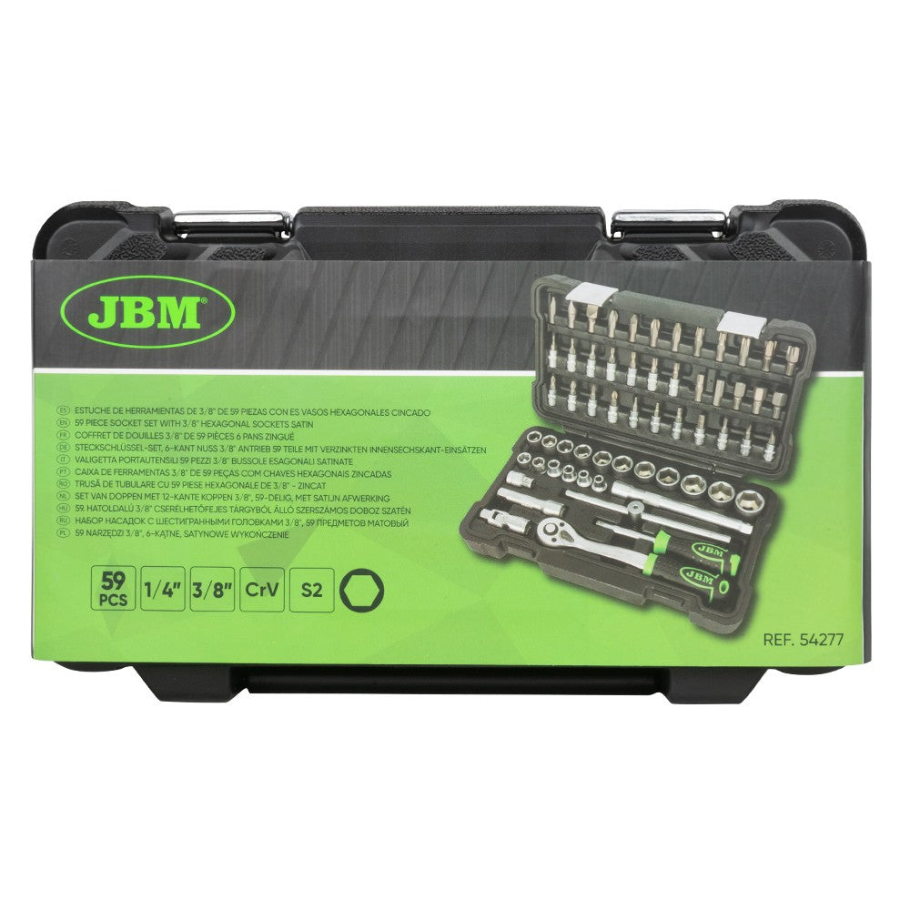 54277 59 daļu 3/8 collu sešstūra galvas instrumentu komplekts, cinkots