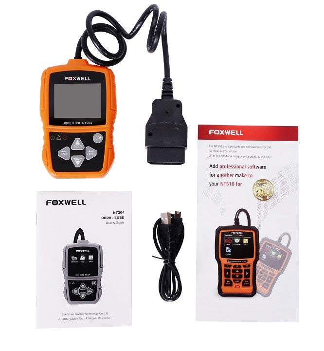 OBDII/EOBD kļūdu, parametru un kodu lasītājs Foxwell NT204 ar krāsu ekrānu