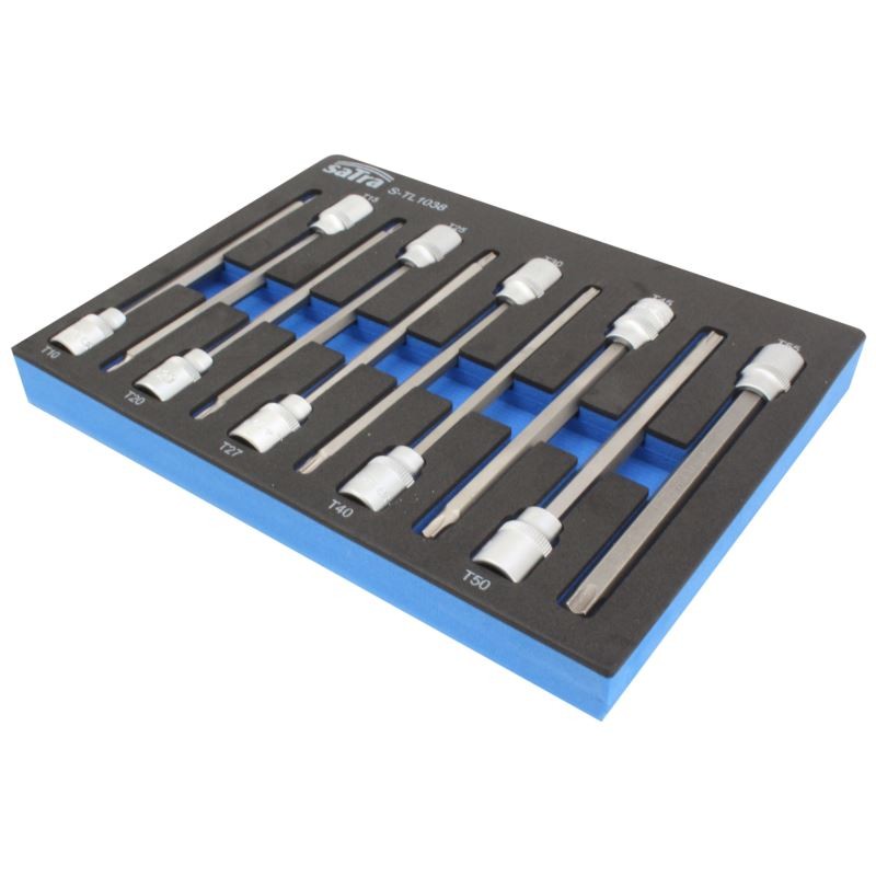 Ilgu 3/8" iespiestu TORX uzgaļu komplekts / ar somiņu ratiņiem S-TL1038