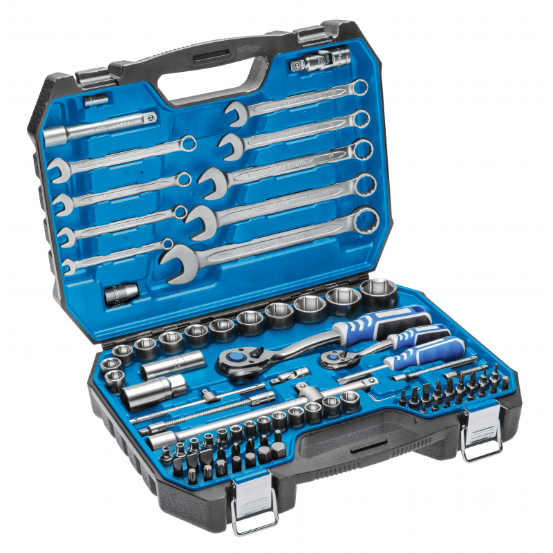 Instrumentu komplekts 1/2"+1/4" + uzgriežņu atslēgu komplekts CrV, 85 daļas HOEGERT HT1R425