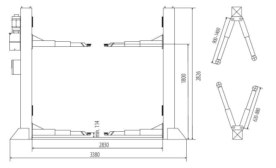 Divu statņu pacēlājs Nortec pro 2-HIT 4000kg 2-HIT