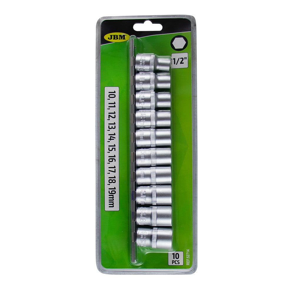 6 punktu HEX uzgaļu komplekts 1/2" (10-19) ar stiprinājuma skavas JBM 52714