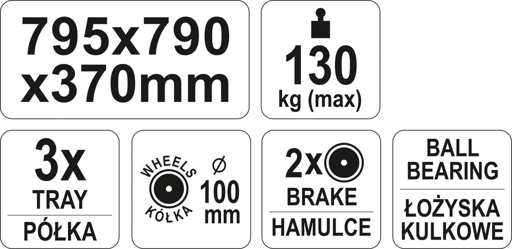 Instrumentu skapis uz riteņiem, 3 plaukti YATO