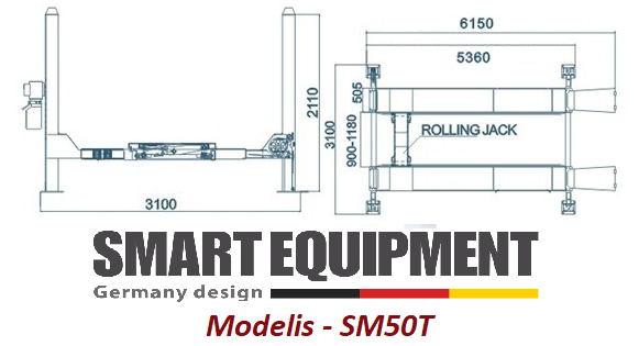Četru statņu riteņu savirzes regulēšanas pacēlājs SMART EQUIPMENT SM-50T