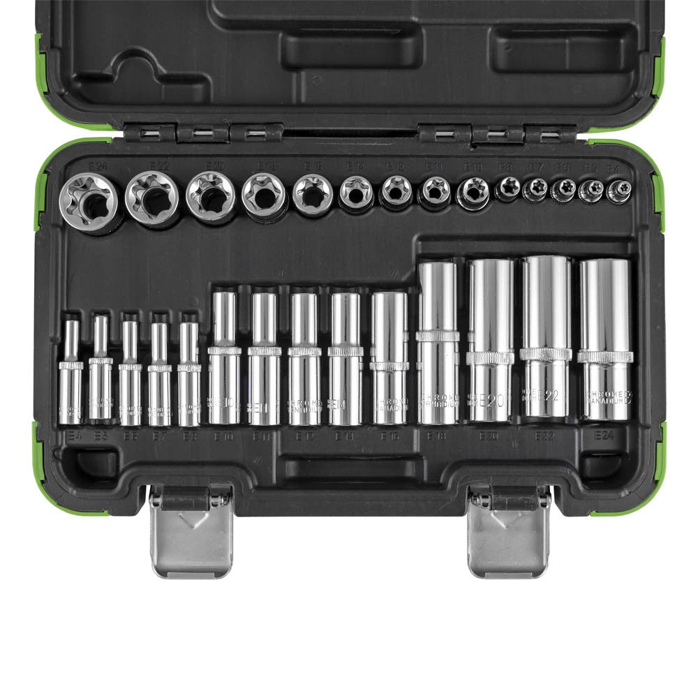1/2", 3/8", 1/4" TORX uzgaļu komplekts Cr-V, 28 gab. 53061