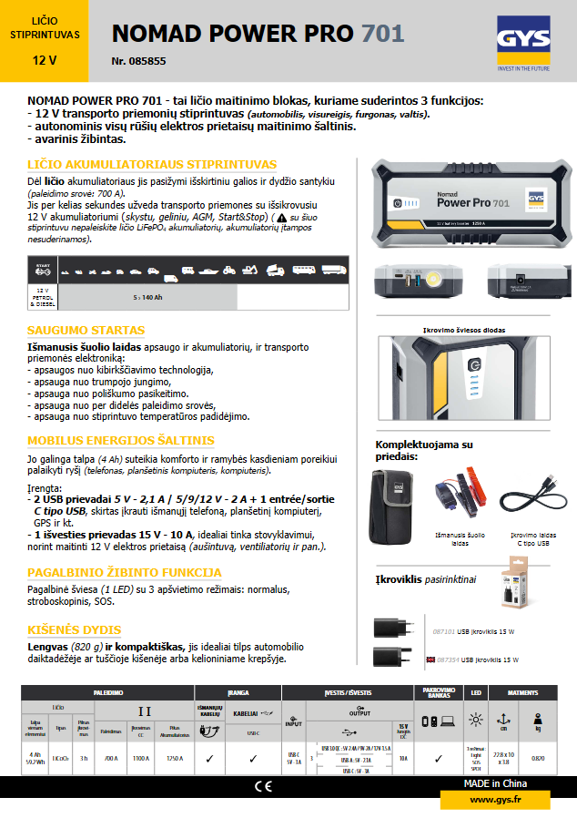 Daudzfunkcionāls lādētājs - starteris NOMAD POWER PRO 701 085855