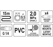 Saspiestā gaisa šļūtene ar automātisko spoli / 9,5x15m YT-24245