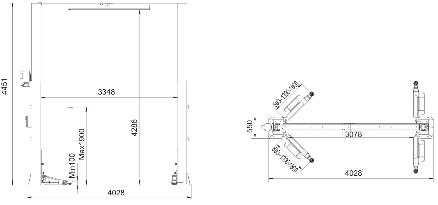 EVO-55UEH divu statņu pacēlājs 5500 kg EVOLUTION/400V