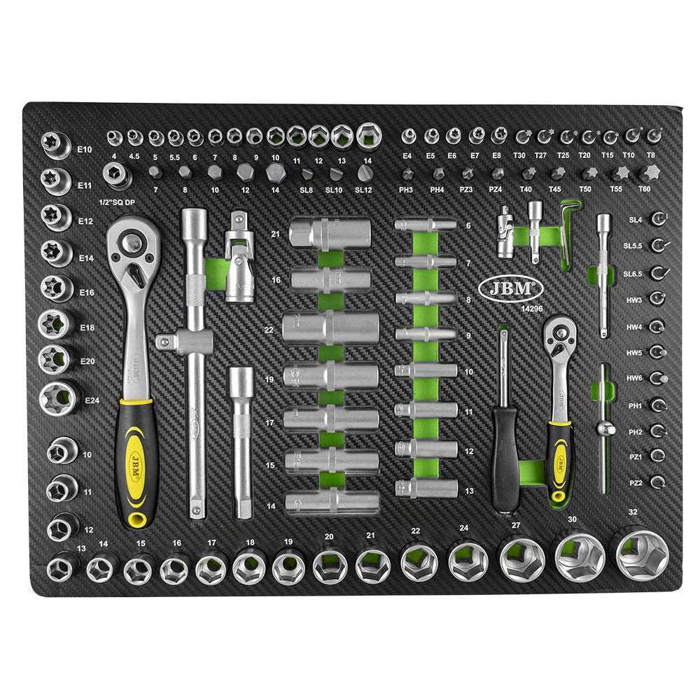 Instrumentu komplekts 1/2", 1/4" sprūdrata uzgaļi 108 gab., Cr-V / ar ratiņu koferi 14296
