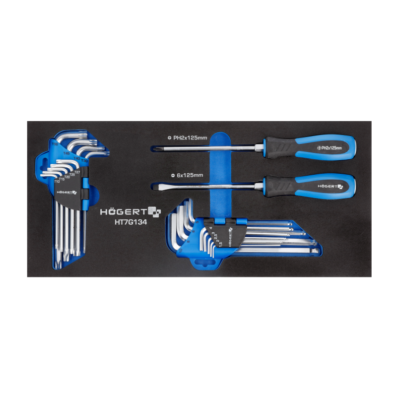 Izliekti L-veida TORX un HEX komplekti + skrūvgrieži / ar ratiņu koferi