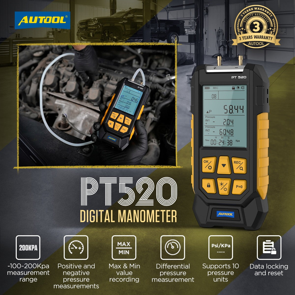 Digitālais vakuuma spiediena mērītājs AUTOOL PT520