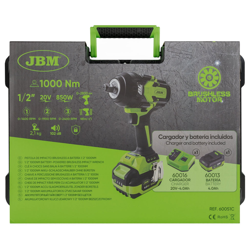Bezsuku triecienskrūvgriezis ar korpusu 1/2" 1000Nm 60051C