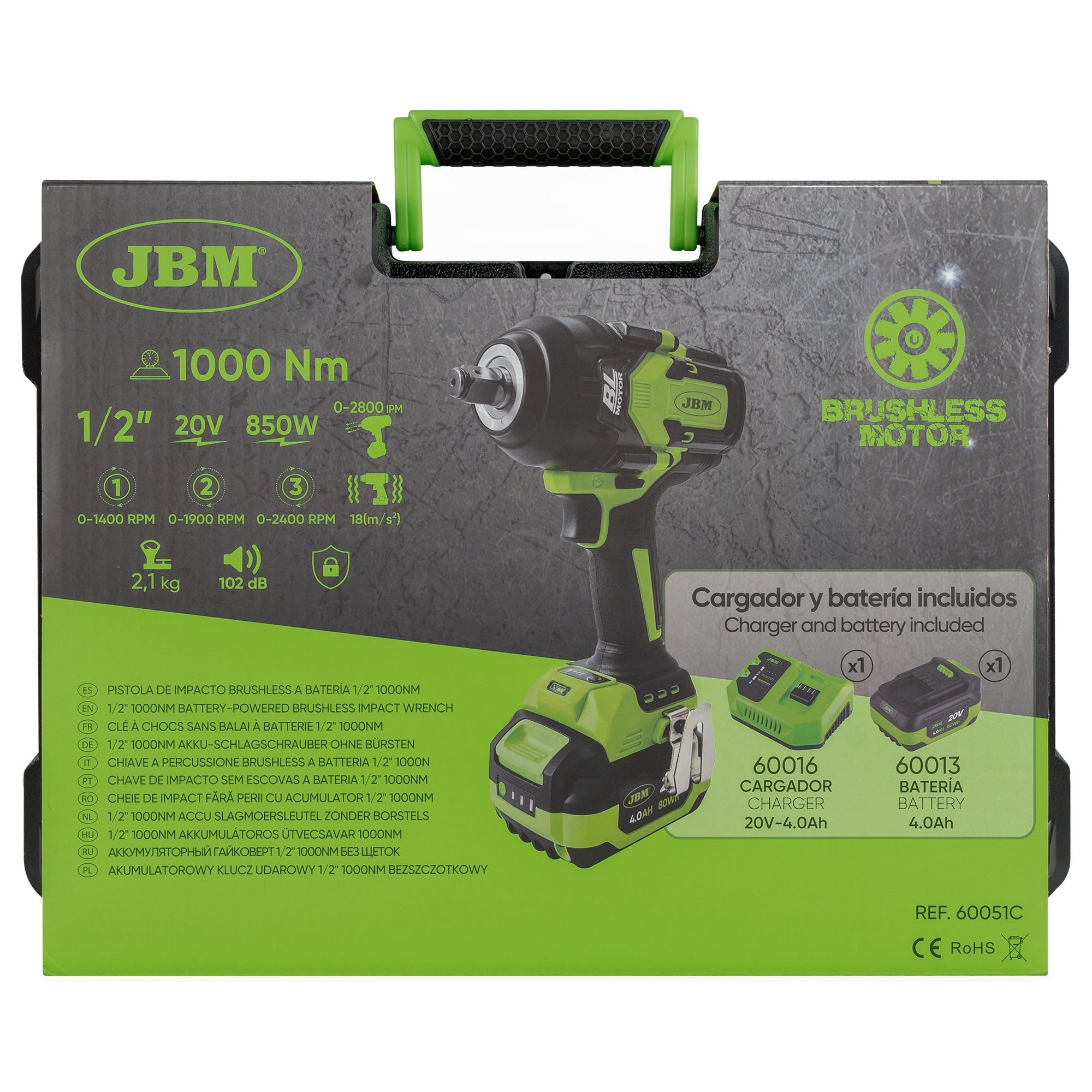 Bezsuku triecienskrūvgriezis ar korpusu 1/2" 1000Nm 60051C