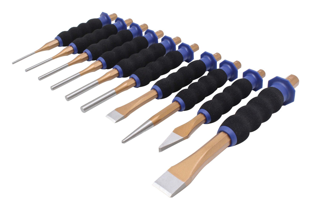 A-S10PC Kaltu un izsišanas elementu komplekts ar ergonomisku rokturi, 10 gab.