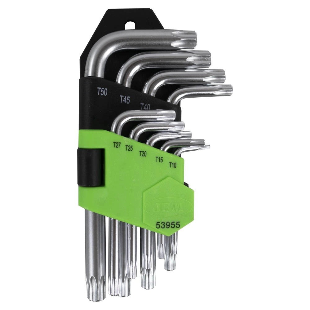 L-veida atslēgu komplekts īsajiem TORX zobratiem, 9 gab., T10-T50, 53955