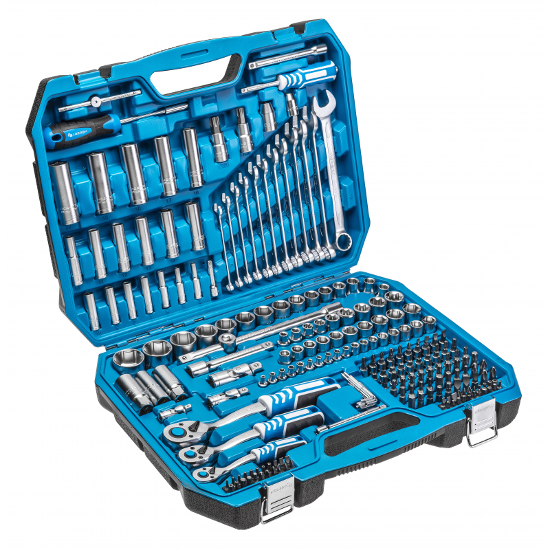 Instrumentu komplekts 1/4+3/8+1/2" + uzgriežņu atslēgas CrV Cr-Mo, 222 gab. HOEGERT HT1R444