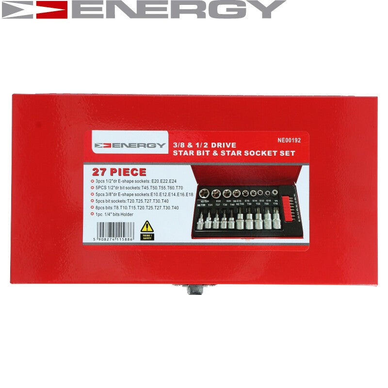 27 gab. 3/8 collu 1/2 collu TORX un E-veida uzgriežņu atslēgu komplekts NE00192