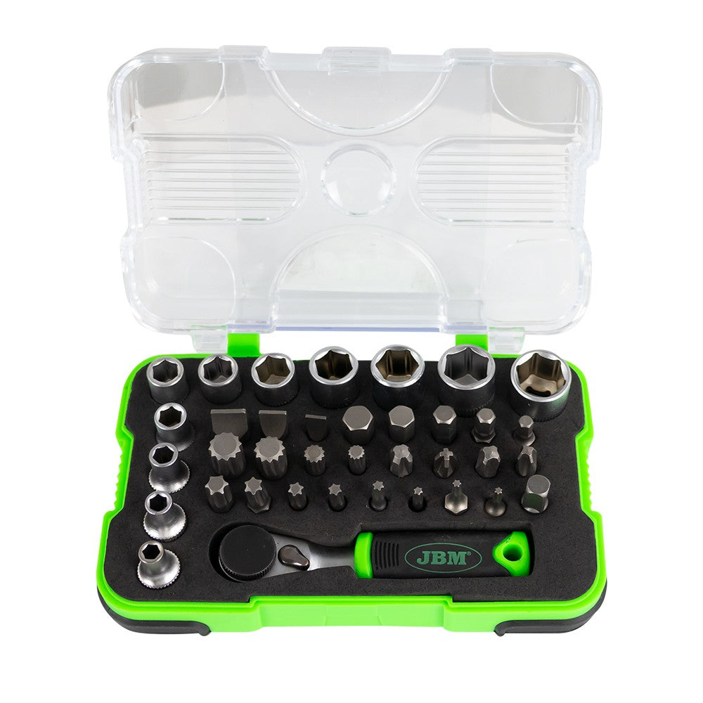 Instrumentu komplekts ar 1/4" mini sprūdrata atslēgu, 38 daļas, 53156