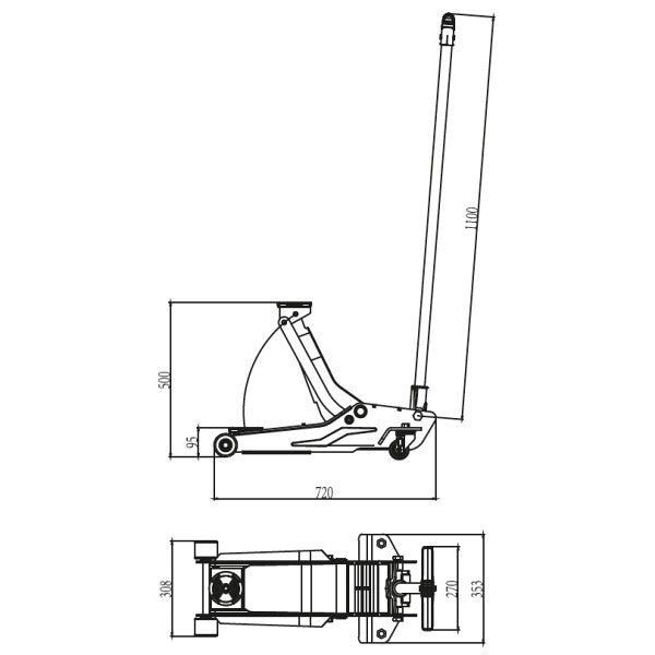 95-500 mm/Hidrauliskais zema profila domkrats 3T