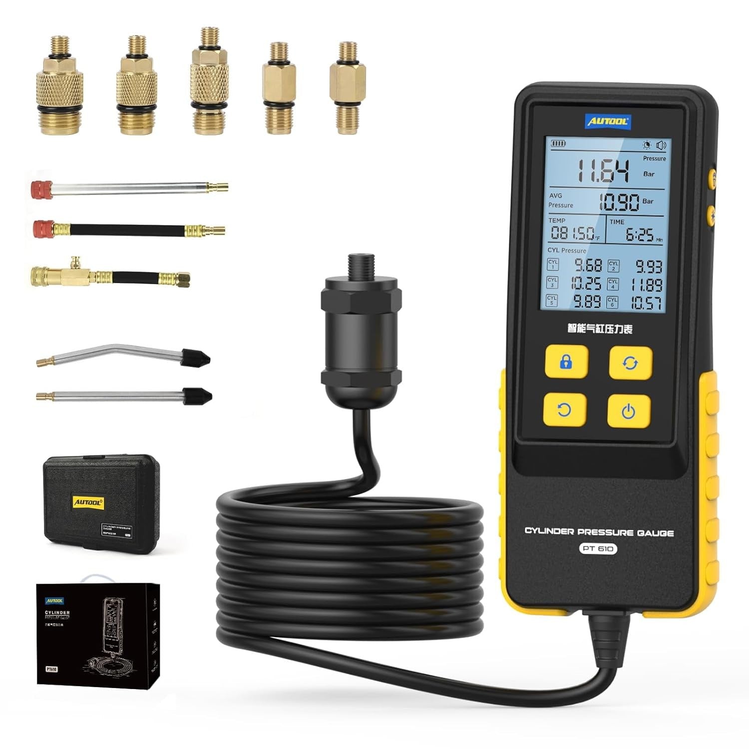 PT610 AUTOOL digitālais kompresijas testeris benzīna automašīnām
