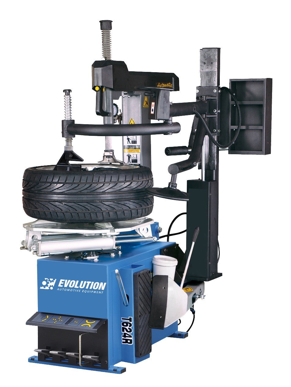 Profesionāla riteņu montāžas iekārta ar papildu stiprinājumu zema profila riteņiem EVOLUTION AUTOMOTIVE EQUIPMENT T624R