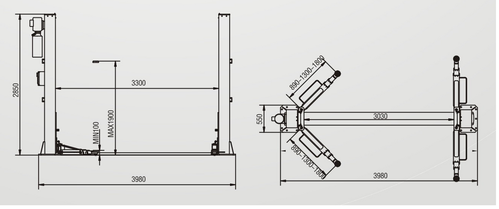 EVO-55E divu statņu pacēlājs 5500 kg EVOLUTION/400V