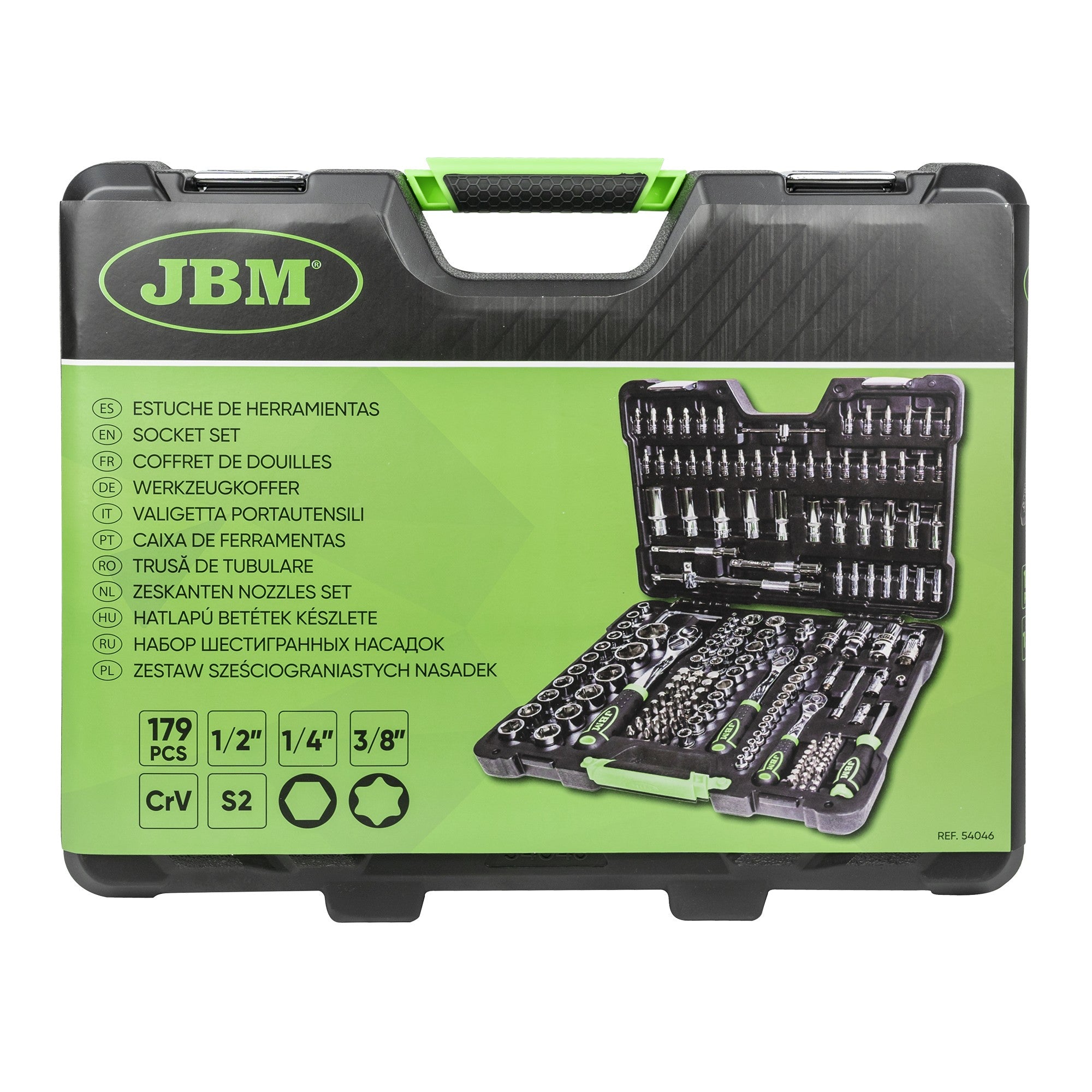54046 179 daļu instrumentu komplekts ar hromētām sešstūra galvām