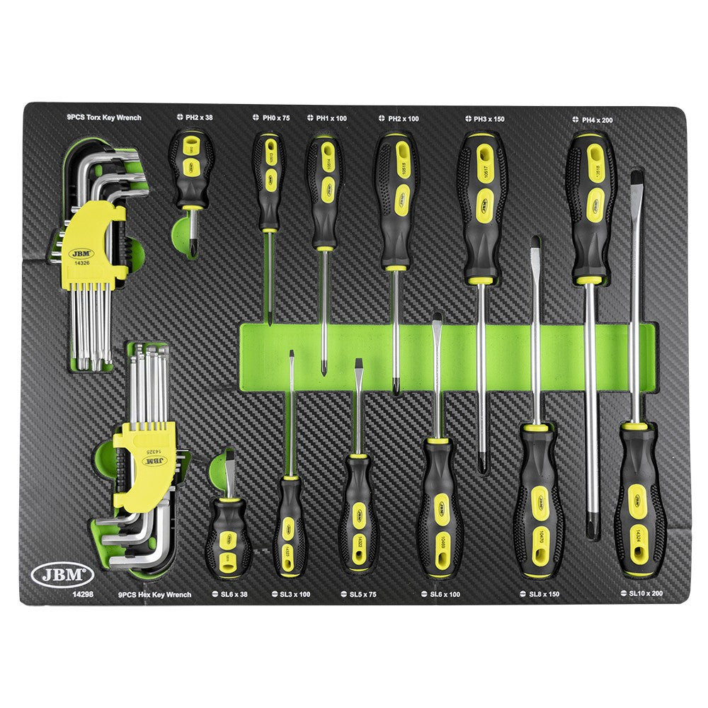 Izliekti L-veida TORX un HEX komplekti + skrūvgrieži / ar ratiņu koferi 14298
