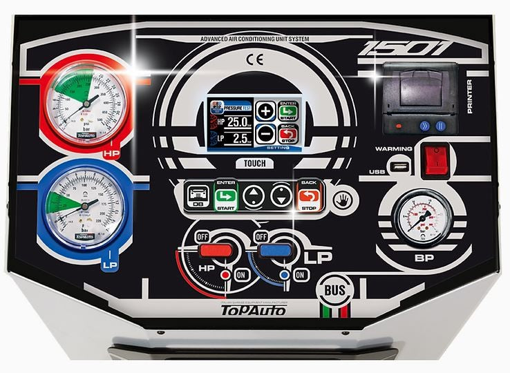 Pilnībā automātiska uzpildes stacija smago transportlīdzekļu gaisa kondicionēšanas sistēmām TOP-AUTO RR1501 BUS