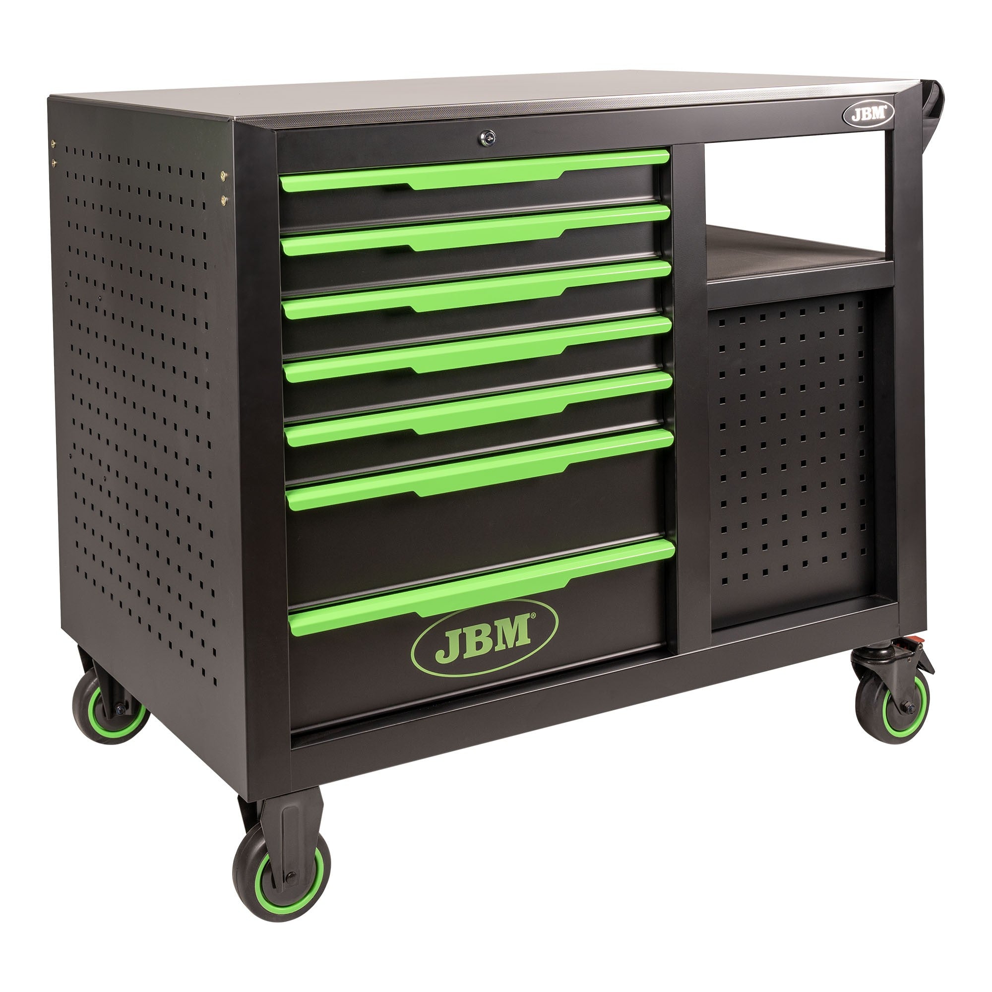 JBM ratiņi - darbagalds ar plauktu / 11 atvilktnēm / bez instrumentiem 54509