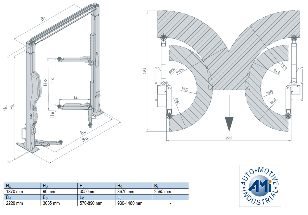 2 statņu pacēlājs 4000 kg AMI VARIANT/400V