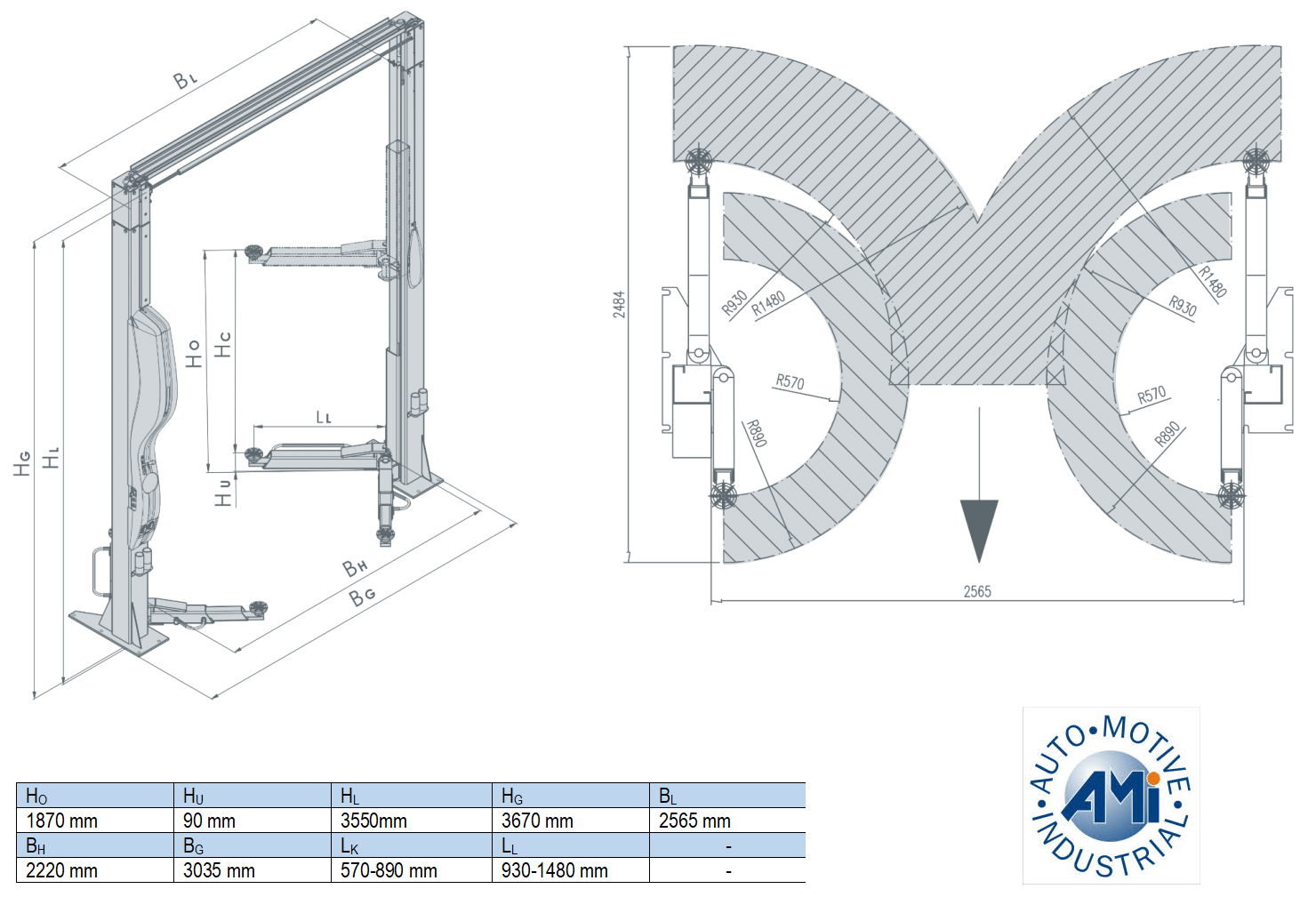 2 statņu pacēlājs 4000 kg AMI VARIANT/400V