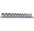 12 punktu uzgaļu komplekts 3/8" / 8-19 mm ar stiprinājuma skavas palīdzību