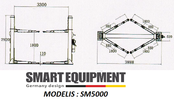 2 statņu pacēlājs 5000 kg JH-5000FE VIEDĀ IEKĀRTA/400 V