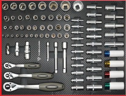 WIDMANN instrumentu ratiņi – 7 atvilktnes ar 7 komplektiem, 281 gab. WM-ST-7BK