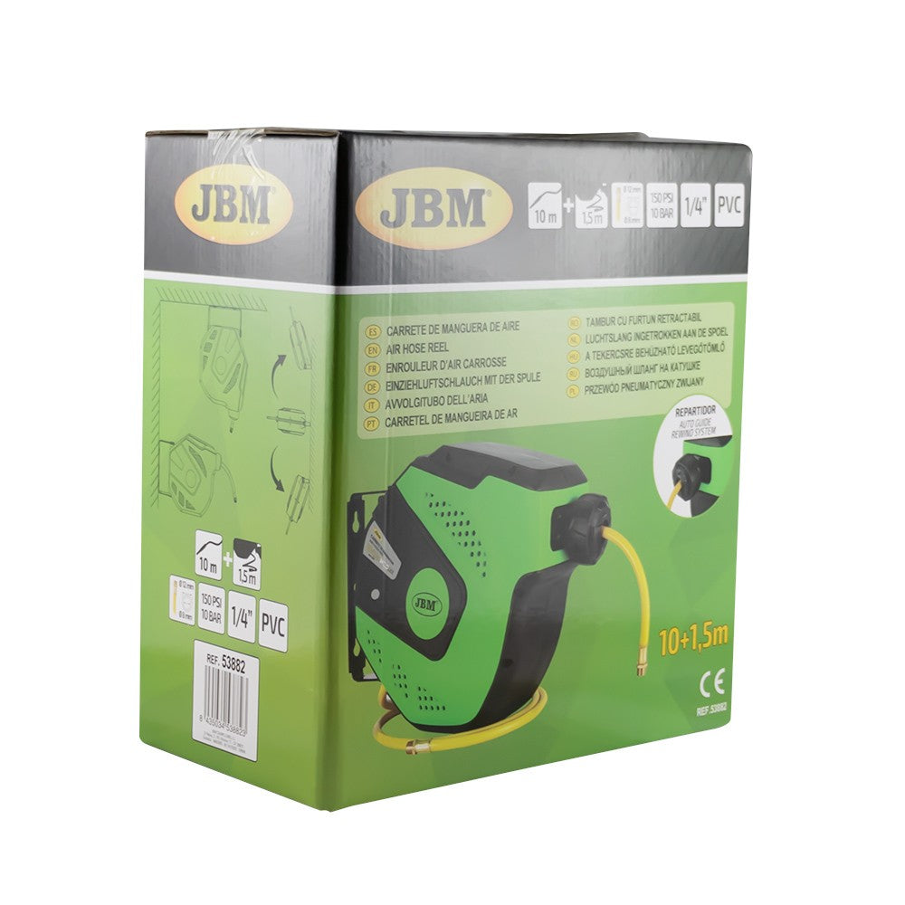 Pneimo PVC šļūtene 10m+1.5m ar automātisko spoli / ar turētāju / iekšējais Ø8 53882