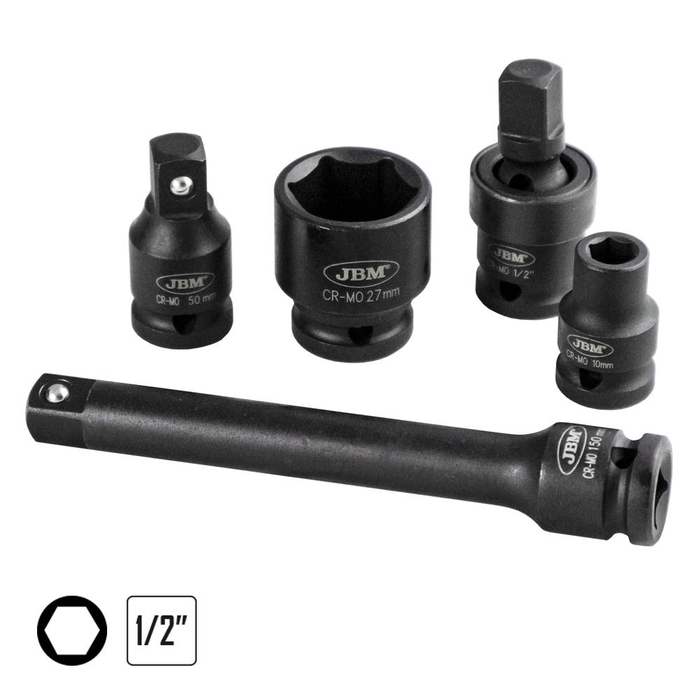 Triecienuzgaļu komplekts ar pagarinātājiem 1/2", Cr-Mo, 19 gab. 52345